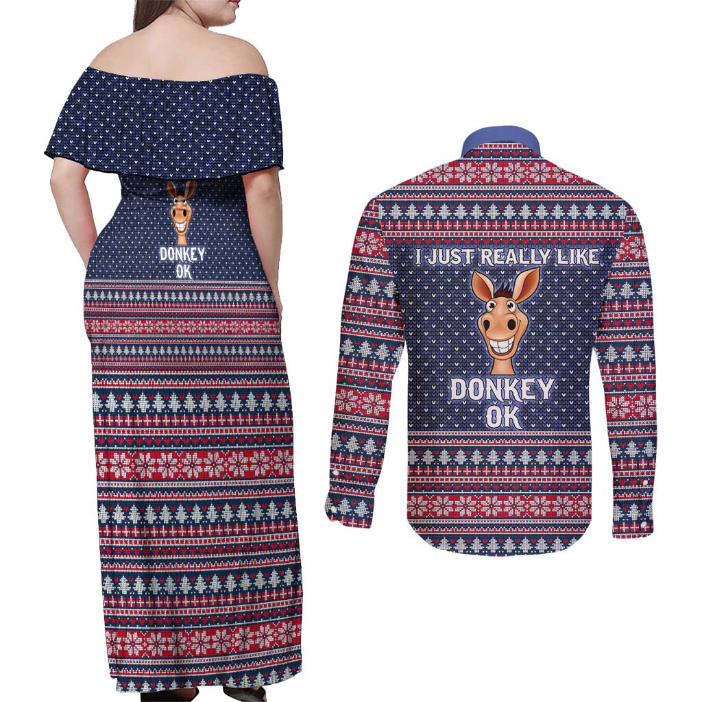 I Just Really Like Donkey Christmas Christmas Couples Matching Off Shoulder Maxi Dress and Long Sleeve Button Shirt Xmas Holiday Patterns - Wonder Print Shop