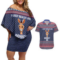 I Just Really Like Donkey Christmas Christmas Couples Matching Off Shoulder Short Dress and Hawaiian Shirt Xmas Holiday Patterns - Wonder Print Shop