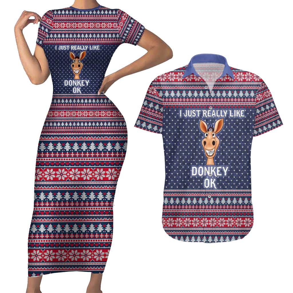I Just Really Like Donkey Christmas Christmas Couples Matching Short Sleeve Bodycon Dress and Hawaiian Shirt Xmas Holiday Patterns - Wonder Print Shop