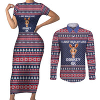 I Just Really Like Donkey Christmas Christmas Couples Matching Short Sleeve Bodycon Dress and Long Sleeve Button Shirt Xmas Holiday Patterns - Wonder Print Shop