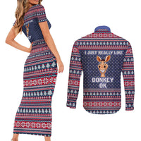 I Just Really Like Donkey Christmas Christmas Couples Matching Short Sleeve Bodycon Dress and Long Sleeve Button Shirt Xmas Holiday Patterns - Wonder Print Shop