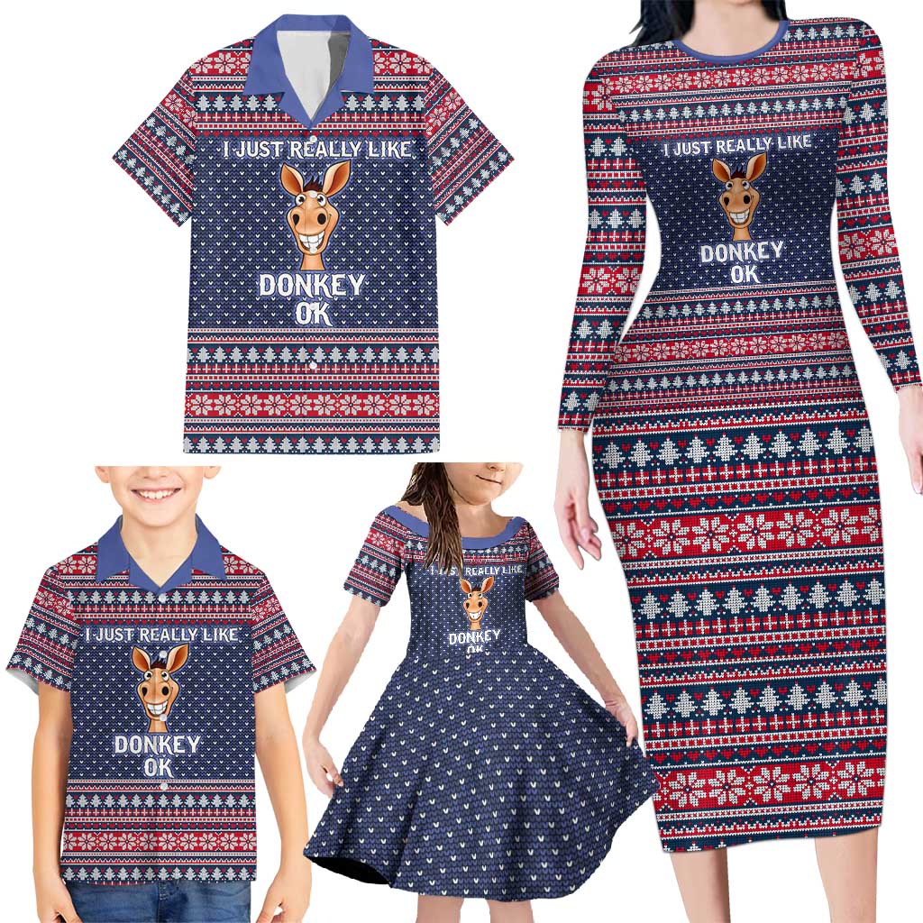 I Just Really Like Donkey Christmas Christmas Family Matching Long Sleeve Bodycon Dress and Hawaiian Shirt Xmas Holiday Patterns - Wonder Print Shop