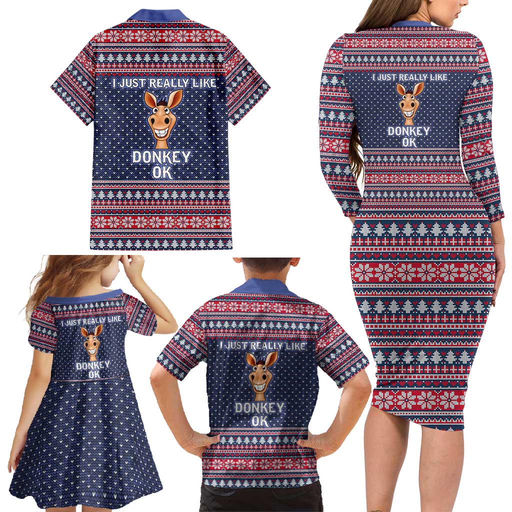 I Just Really Like Donkey Christmas Christmas Family Matching Long Sleeve Bodycon Dress and Hawaiian Shirt Xmas Holiday Patterns - Wonder Print Shop