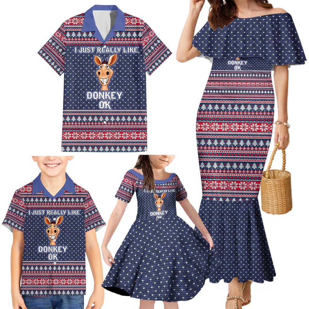 I Just Really Like Donkey Christmas Christmas Family Matching Mermaid Dress and Hawaiian Shirt Xmas Holiday Patterns - Wonder Print Shop