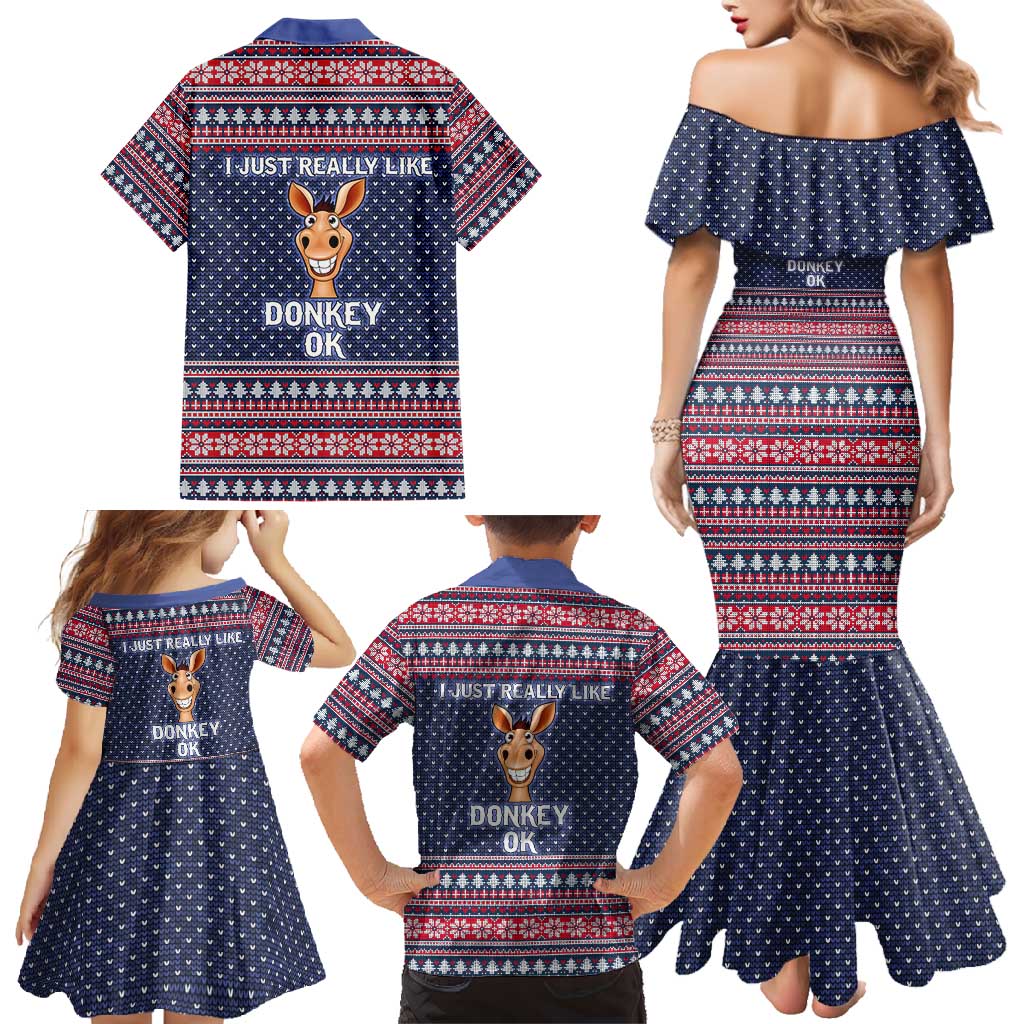 I Just Really Like Donkey Christmas Christmas Family Matching Mermaid Dress and Hawaiian Shirt Xmas Holiday Patterns - Wonder Print Shop