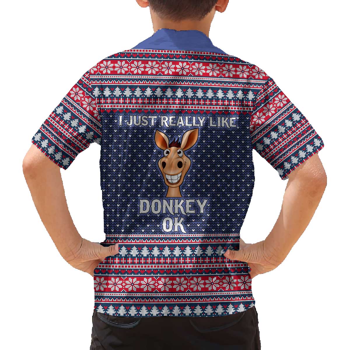 I Just Really Like Donkey Christmas Christmas Family Matching Off The Shoulder Long Sleeve Dress and Hawaiian Shirt Xmas Holiday Patterns - Wonder Print Shop
