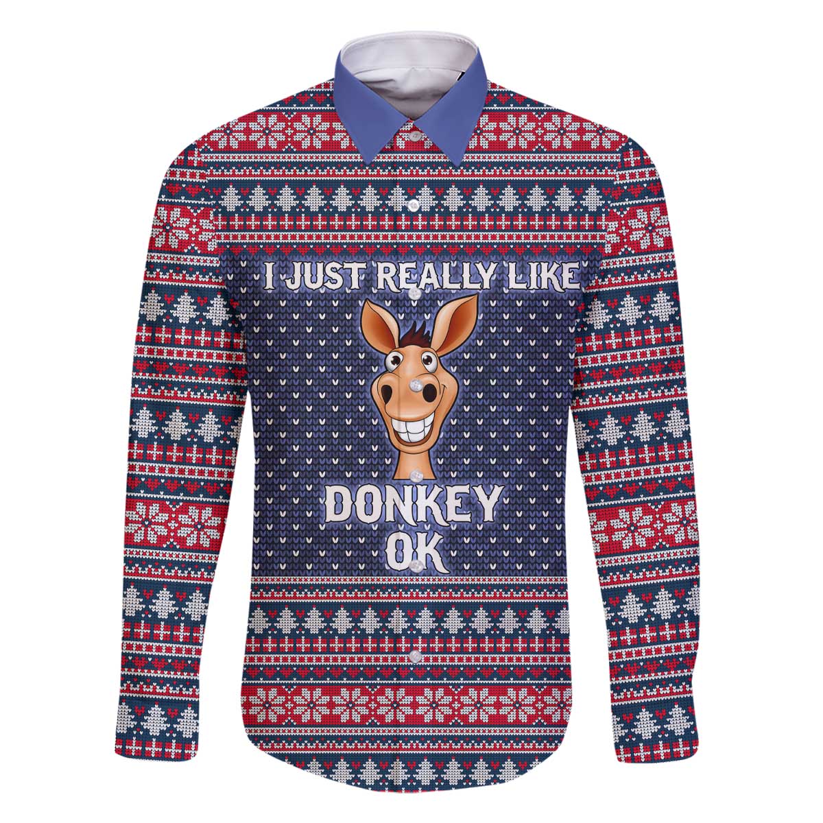 I Just Really Like Donkey Christmas Christmas Family Matching Off The Shoulder Long Sleeve Dress and Hawaiian Shirt Xmas Holiday Patterns - Wonder Print Shop