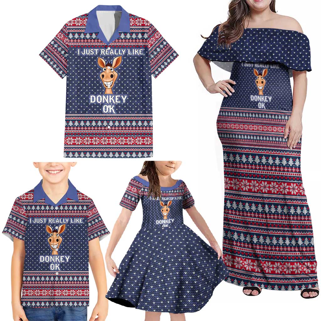 I Just Really Like Donkey Christmas Christmas Family Matching Off Shoulder Maxi Dress and Hawaiian Shirt Xmas Holiday Patterns - Wonder Print Shop
