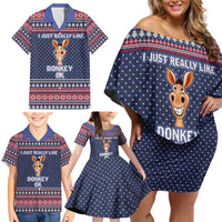 I Just Really Like Donkey Christmas Christmas Family Matching Off Shoulder Short Dress and Hawaiian Shirt Xmas Holiday Patterns - Wonder Print Shop