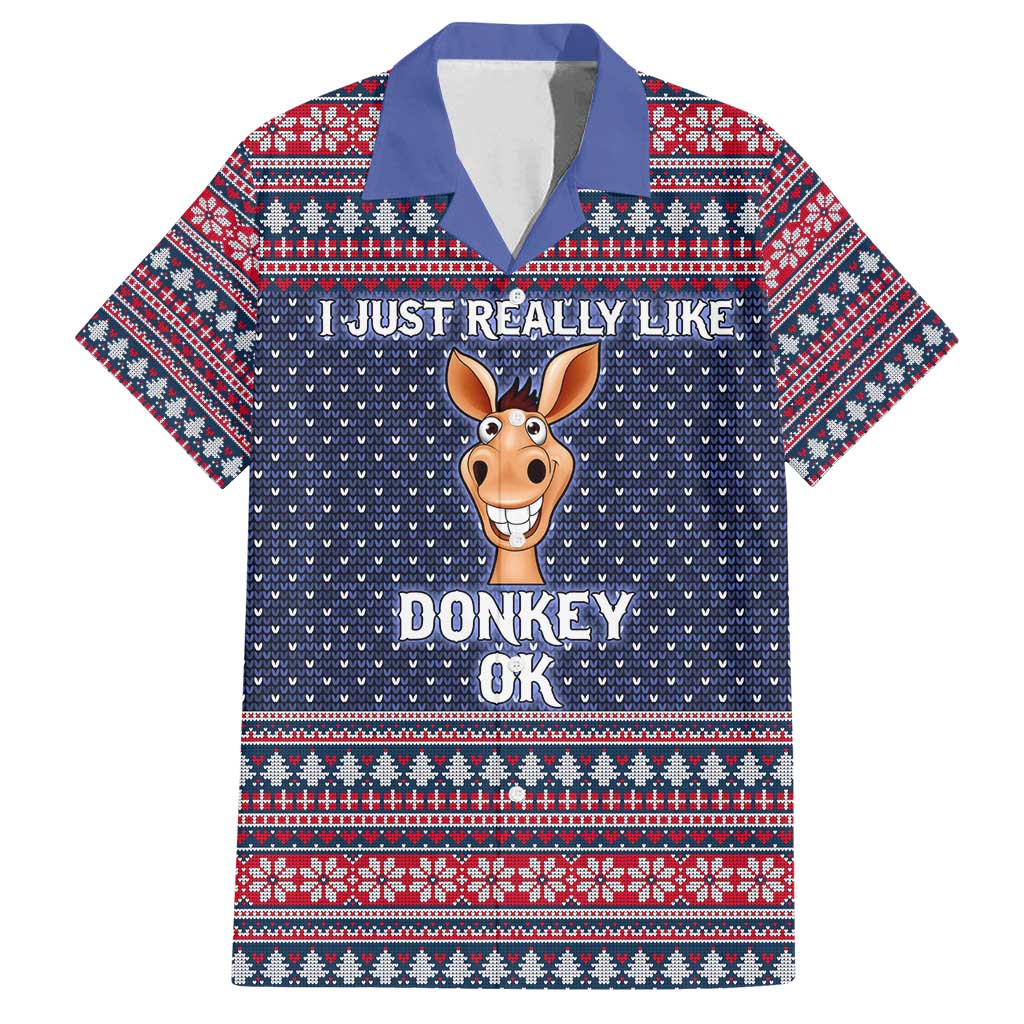 I Just Really Like Donkey Christmas Christmas Family Matching Off Shoulder Short Dress and Hawaiian Shirt Xmas Holiday Patterns - Wonder Print Shop
