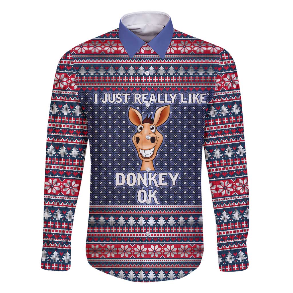 I Just Really Like Donkey Christmas Christmas Family Matching Off Shoulder Short Dress and Hawaiian Shirt Xmas Holiday Patterns - Wonder Print Shop