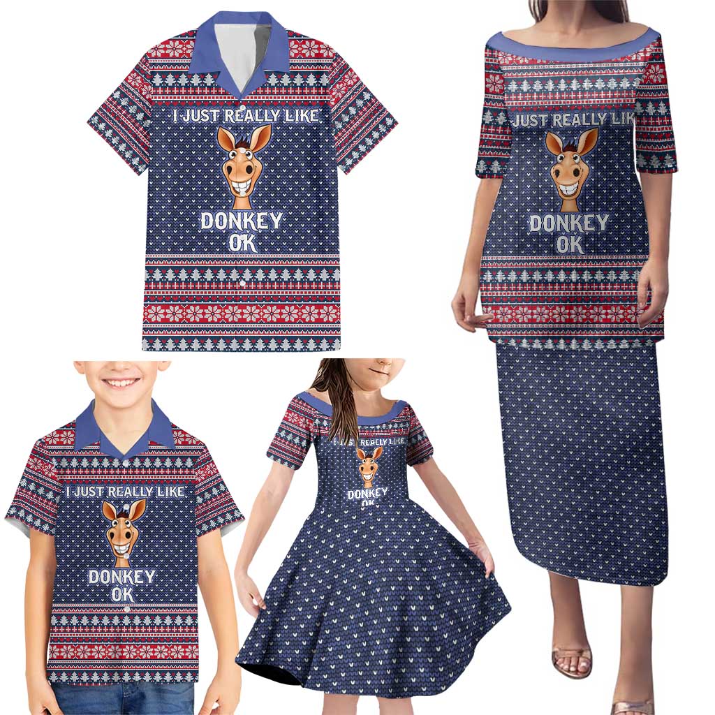 I Just Really Like Donkey Christmas Christmas Family Matching Puletasi and Hawaiian Shirt Xmas Holiday Patterns - Wonder Print Shop