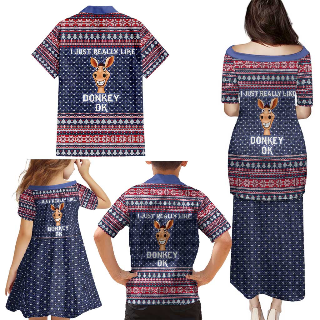 I Just Really Like Donkey Christmas Christmas Family Matching Puletasi and Hawaiian Shirt Xmas Holiday Patterns - Wonder Print Shop