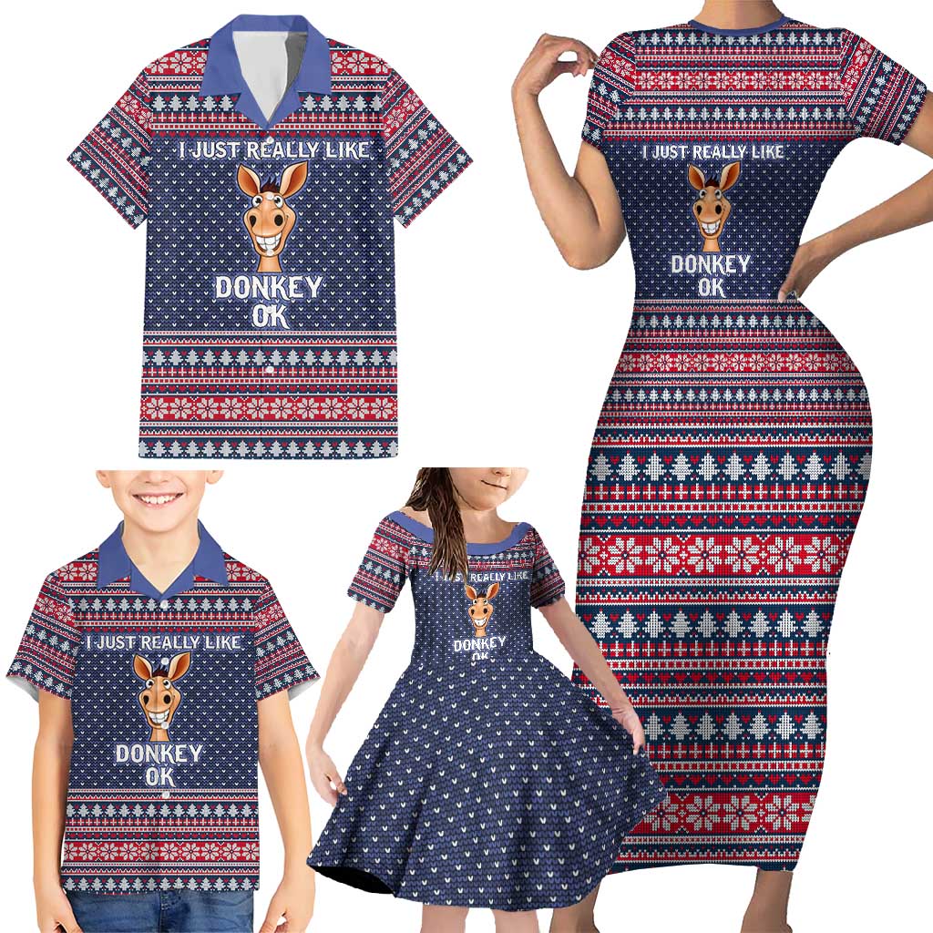 I Just Really Like Donkey Christmas Christmas Family Matching Short Sleeve Bodycon Dress and Hawaiian Shirt Xmas Holiday Patterns - Wonder Print Shop