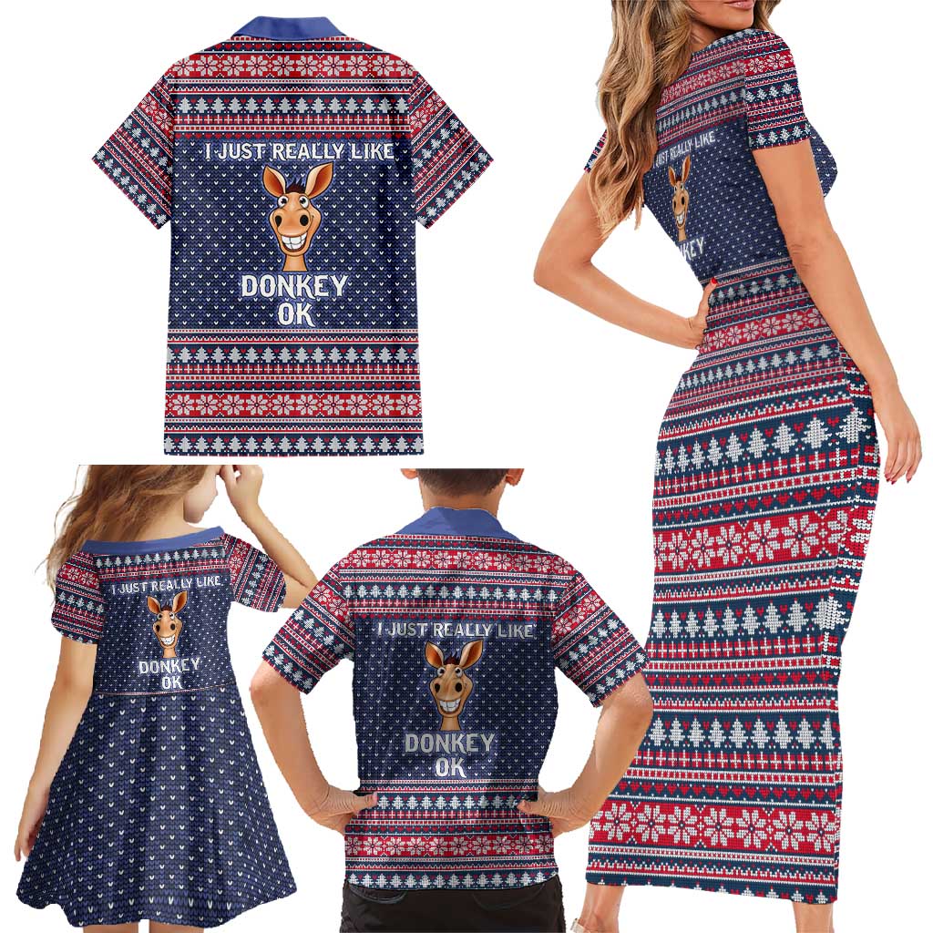 I Just Really Like Donkey Christmas Christmas Family Matching Short Sleeve Bodycon Dress and Hawaiian Shirt Xmas Holiday Patterns - Wonder Print Shop