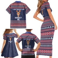 I Just Really Like Donkey Christmas Christmas Family Matching Short Sleeve Bodycon Dress and Hawaiian Shirt Xmas Holiday Patterns - Wonder Print Shop