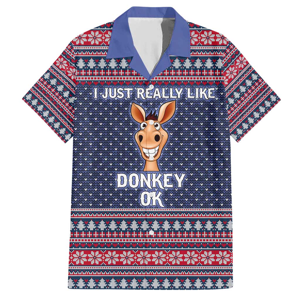 I Just Really Like Donkey Christmas Christmas Family Matching Short Sleeve Bodycon Dress and Hawaiian Shirt Xmas Holiday Patterns - Wonder Print Shop