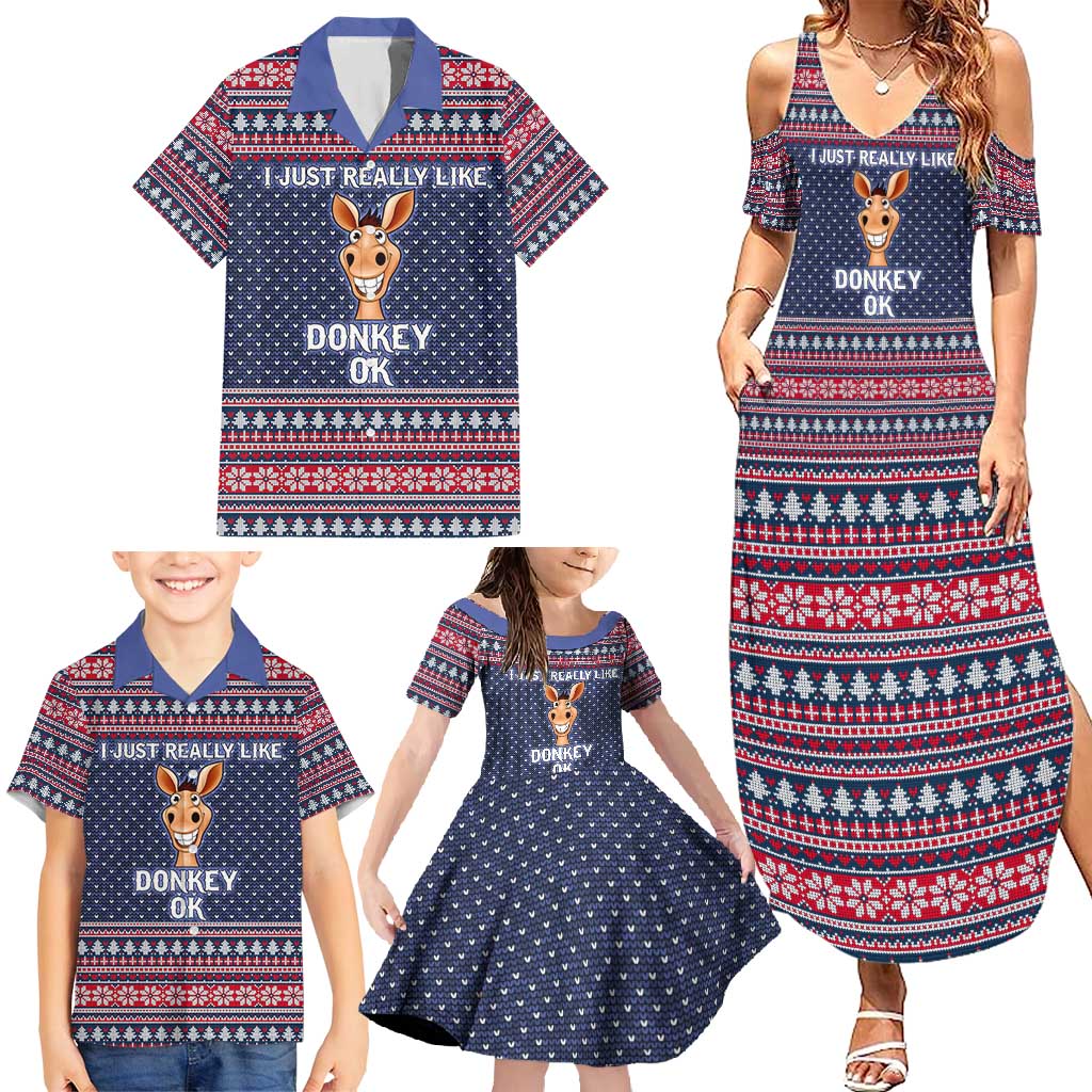 I Just Really Like Donkey Christmas Christmas Family Matching Summer Maxi Dress and Hawaiian Shirt Xmas Holiday Patterns - Wonder Print Shop