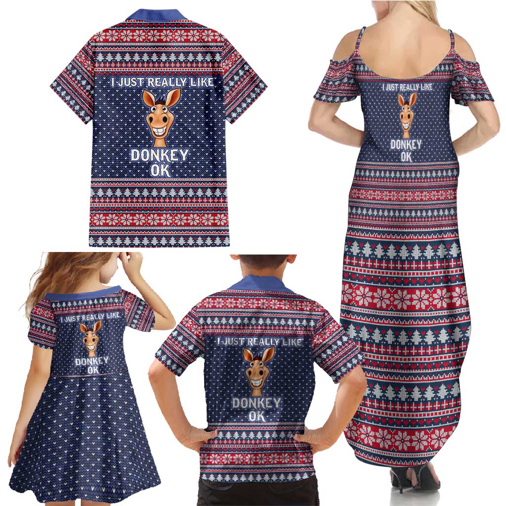 I Just Really Like Donkey Christmas Christmas Family Matching Summer Maxi Dress and Hawaiian Shirt Xmas Holiday Patterns - Wonder Print Shop