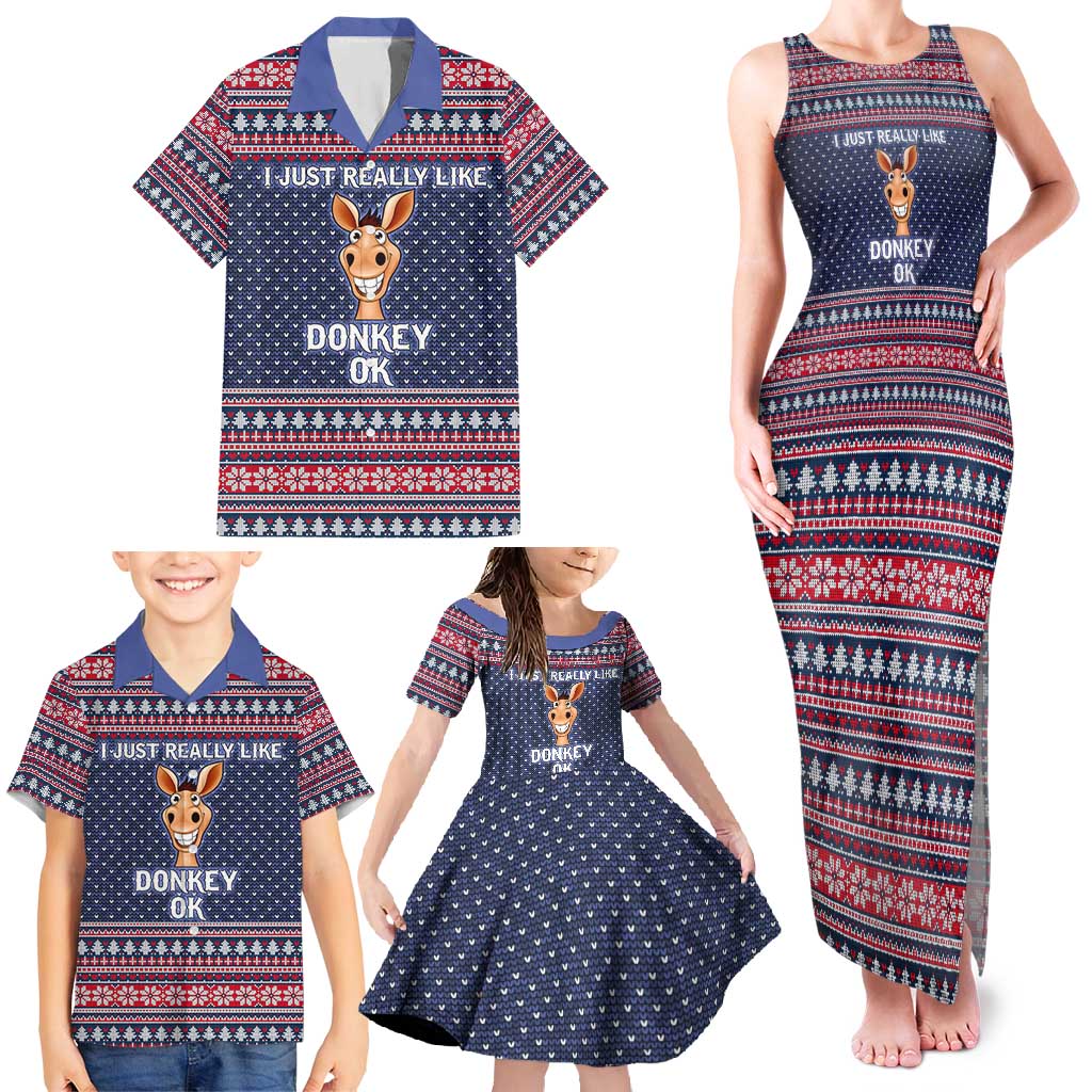 I Just Really Like Donkey Christmas Christmas Family Matching Tank Maxi Dress and Hawaiian Shirt Xmas Holiday Patterns - Wonder Print Shop