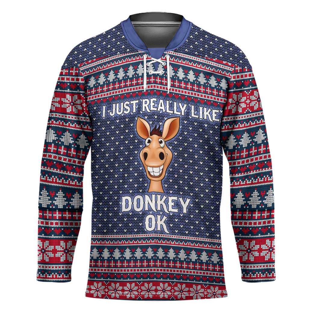 I Just Really Like Donkey Christmas Christmas Hockey Jersey Xmas Holiday Patterns - Wonder Print Shop