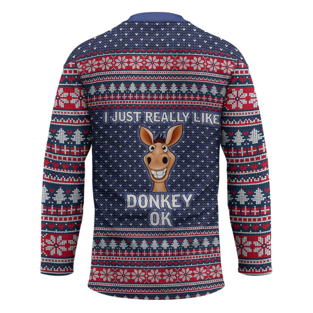 I Just Really Like Donkey Christmas Christmas Hockey Jersey Xmas Holiday Patterns - Wonder Print Shop