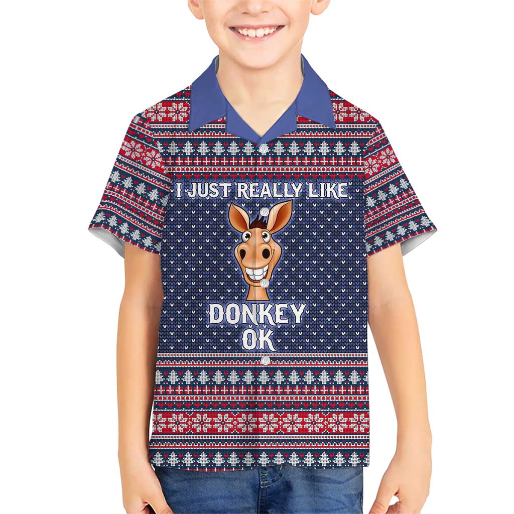 I Just Really Like Donkey Christmas Christmas Kid Hawaiian Shirt Xmas Holiday Patterns - Wonder Print Shop