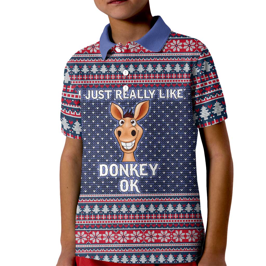 I Just Really Like Donkey Christmas Christmas Kid Polo Shirt Xmas Holiday Patterns - Wonder Print Shop