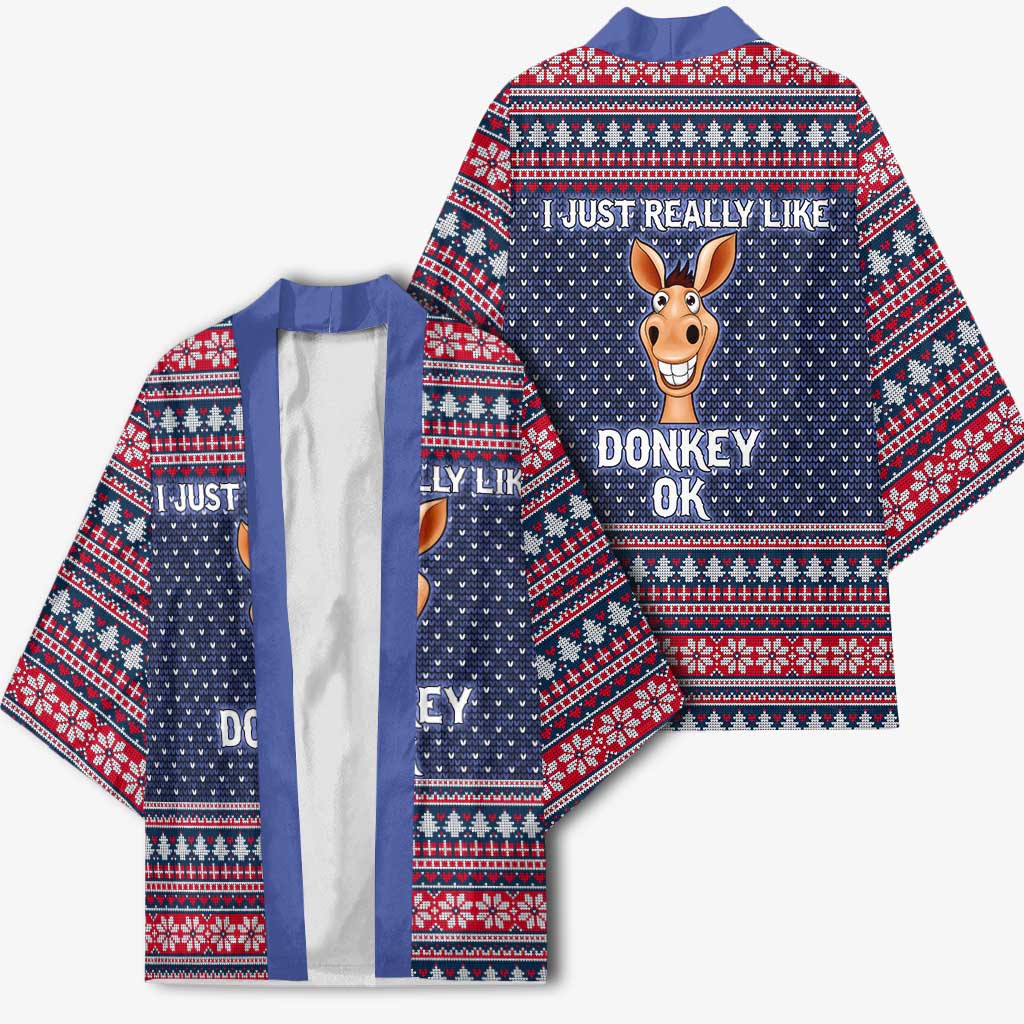 I Just Really Like Donkey Christmas Christmas Kimono Xmas Holiday Patterns - Wonder Print Shop