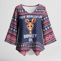 I Just Really Like Donkey Christmas Christmas Kimono Sleeve Blouse Xmas Holiday Patterns - Wonder Print Shop