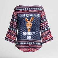 I Just Really Like Donkey Christmas Christmas Kimono Sleeve Blouse Xmas Holiday Patterns - Wonder Print Shop
