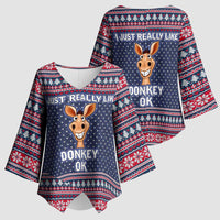 I Just Really Like Donkey Christmas Christmas Kimono Sleeve Blouse Xmas Holiday Patterns - Wonder Print Shop