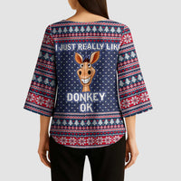 I Just Really Like Donkey Christmas Christmas Kimono Sleeve Blouse Xmas Holiday Patterns - Wonder Print Shop