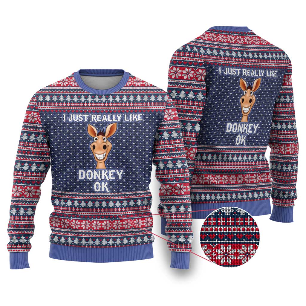 I Just Really Like Donkey Christmas Ugly Christmas Sweater Xmas Holiday Patterns - Wonder Print Shop