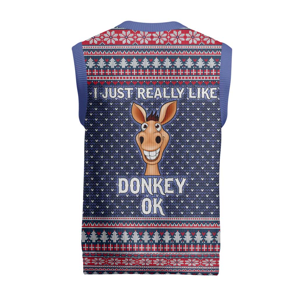 I Just Really Like Donkey Christmas Christmas Knitted V-Neck Vest Xmas Holiday Patterns - Wonder Print Shop