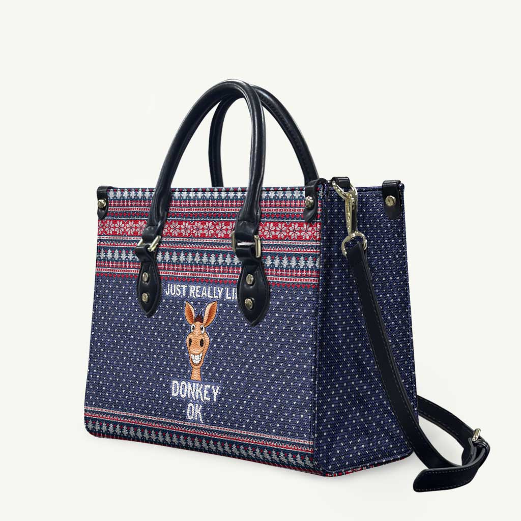 I Just Really Like Donkey Christmas Christmas Leather Bag Xmas Holiday Patterns - Wonder Print Shop