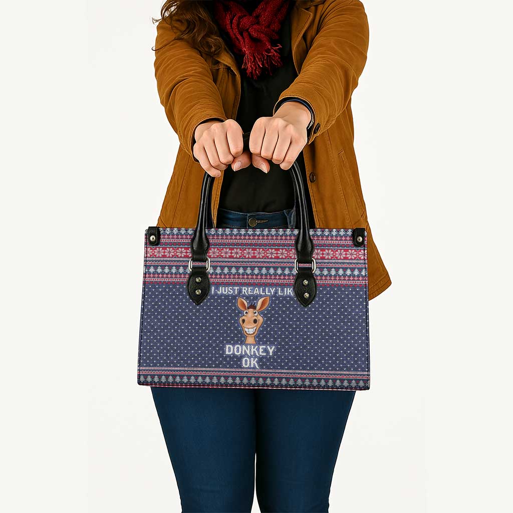 I Just Really Like Donkey Christmas Christmas Leather Bag Xmas Holiday Patterns - Wonder Print Shop