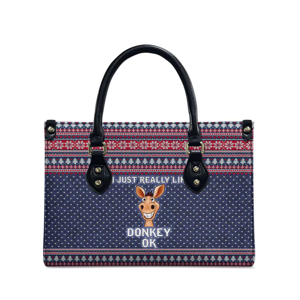 I Just Really Like Donkey Christmas Christmas Leather Bag Xmas Holiday Patterns - Wonder Print Shop