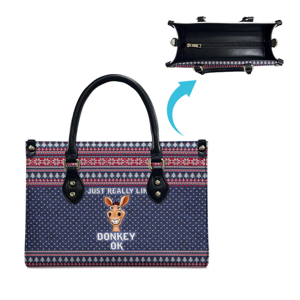 I Just Really Like Donkey Christmas Christmas Leather Bag Xmas Holiday Patterns - Wonder Print Shop