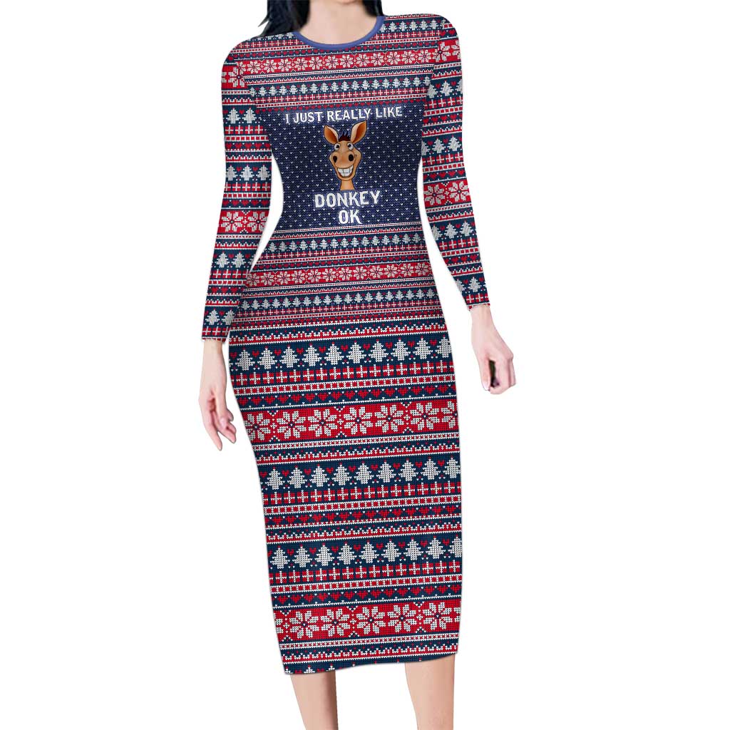 I Just Really Like Donkey Christmas Christmas Long Sleeve Bodycon Dress Xmas Holiday Patterns - Wonder Print Shop