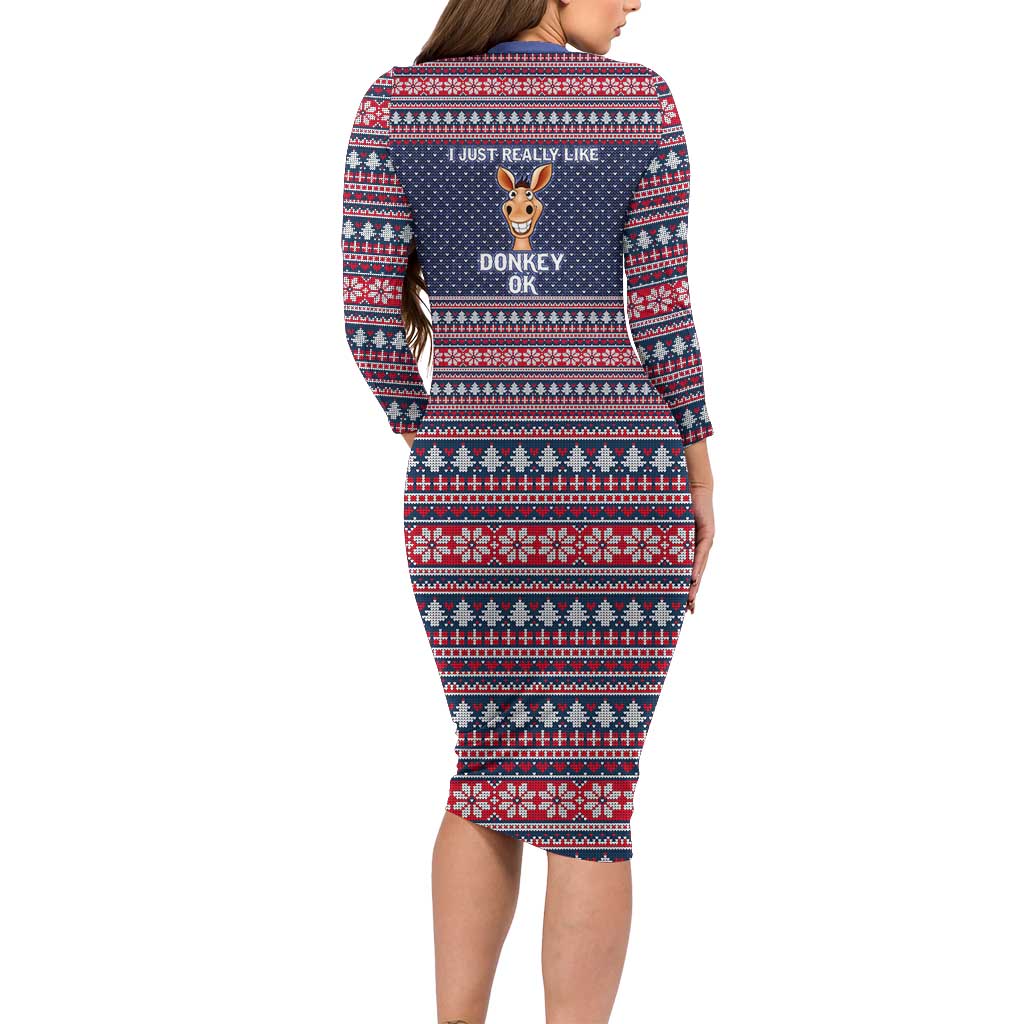 I Just Really Like Donkey Christmas Christmas Long Sleeve Bodycon Dress Xmas Holiday Patterns - Wonder Print Shop