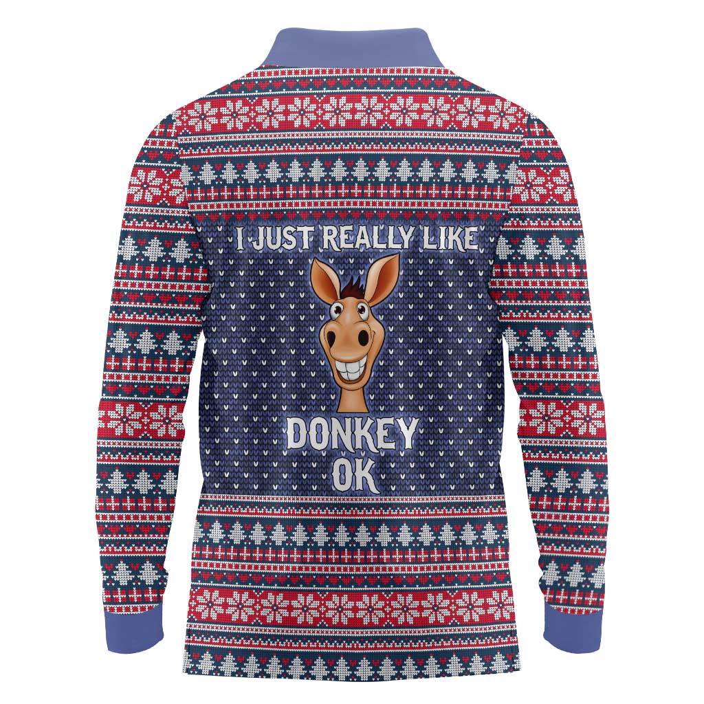 I Just Really Like Donkey Christmas Christmas Long Sleeve Polo Shirt Xmas Holiday Patterns - Wonder Print Shop
