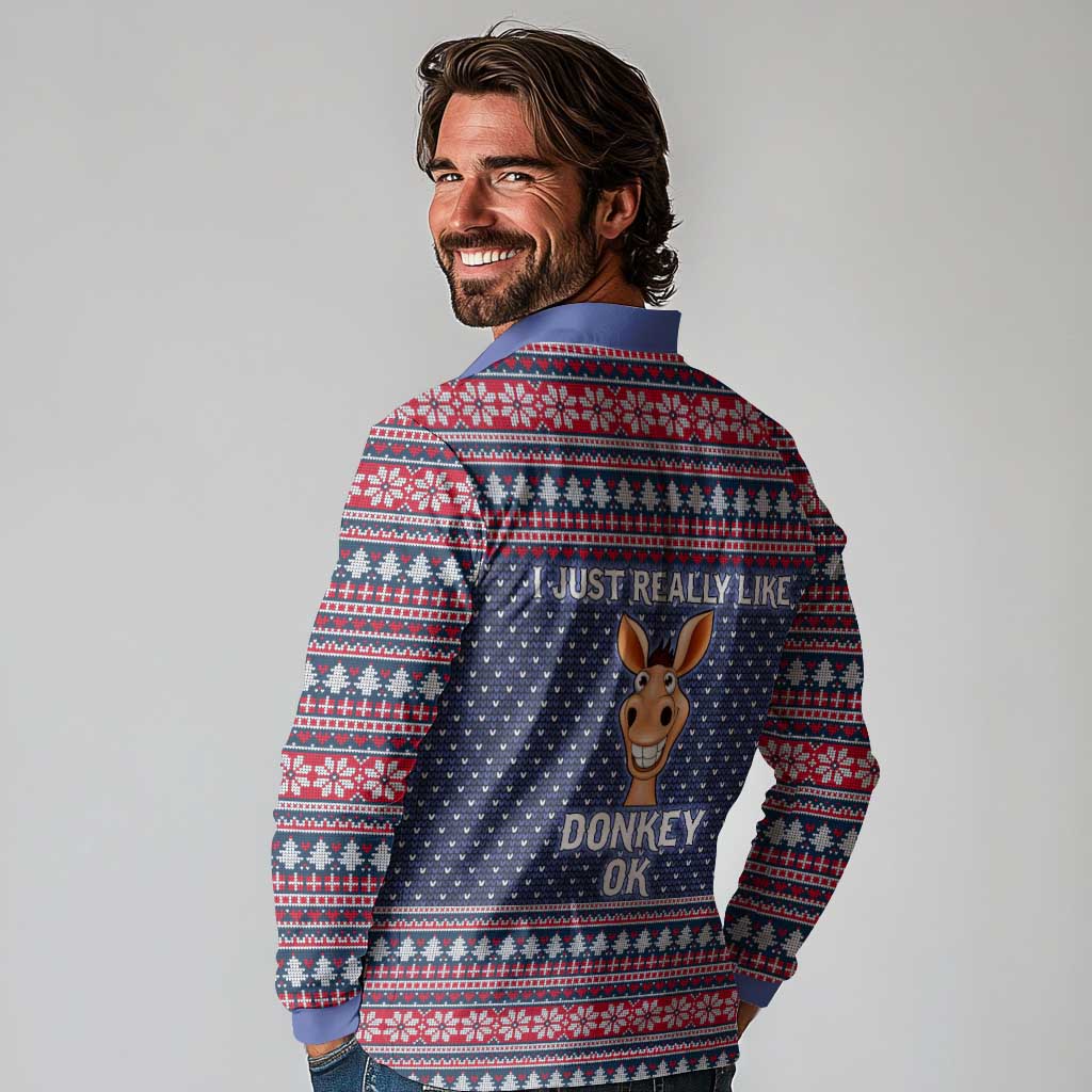I Just Really Like Donkey Christmas Christmas Long Sleeve Polo Shirt Xmas Holiday Patterns - Wonder Print Shop