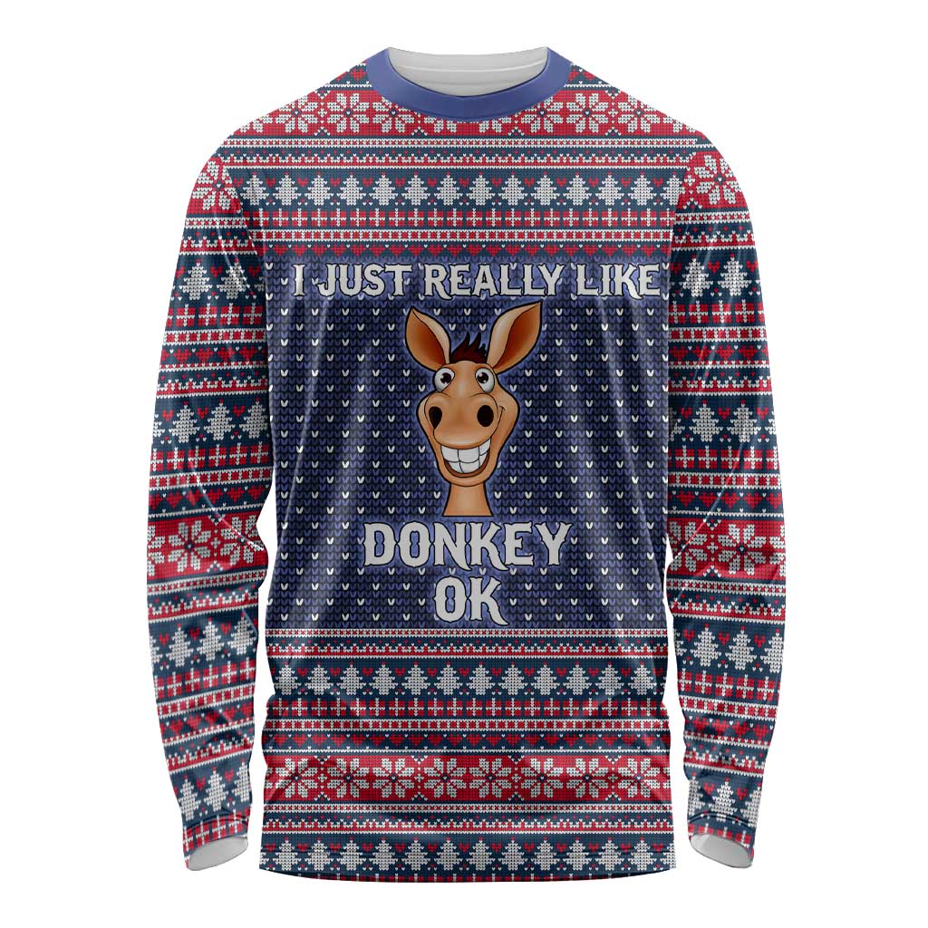 I Just Really Like Donkey Christmas Christmas Long Sleeve Shirt Xmas Holiday Patterns - Wonder Print Shop