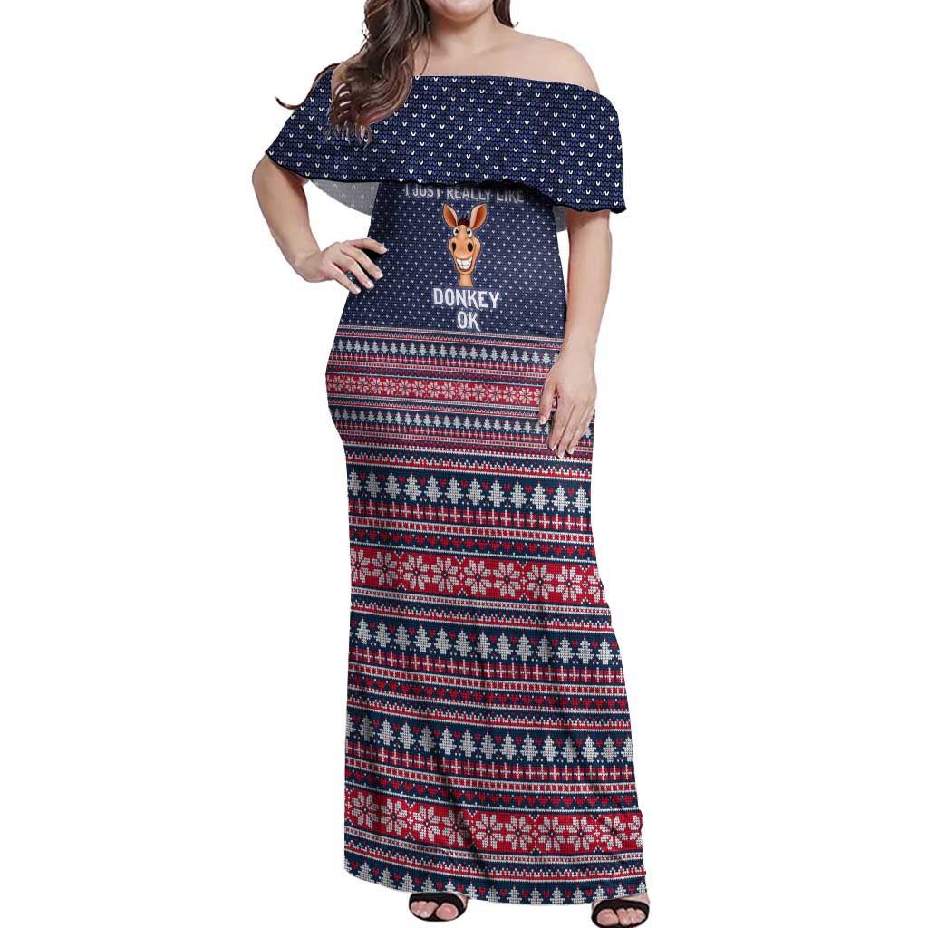 I Just Really Like Donkey Christmas Christmas Off Shoulder Maxi Dress Xmas Holiday Patterns - Wonder Print Shop