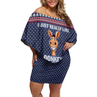 I Just Really Like Donkey Christmas Christmas Off Shoulder Short Dress Xmas Holiday Patterns - Wonder Print Shop