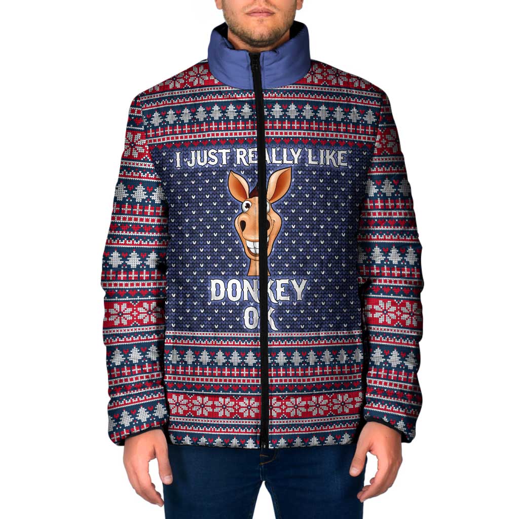 I Just Really Like Donkey Christmas Christmas Padded Jacket Xmas Holiday Patterns - Wonder Print Shop