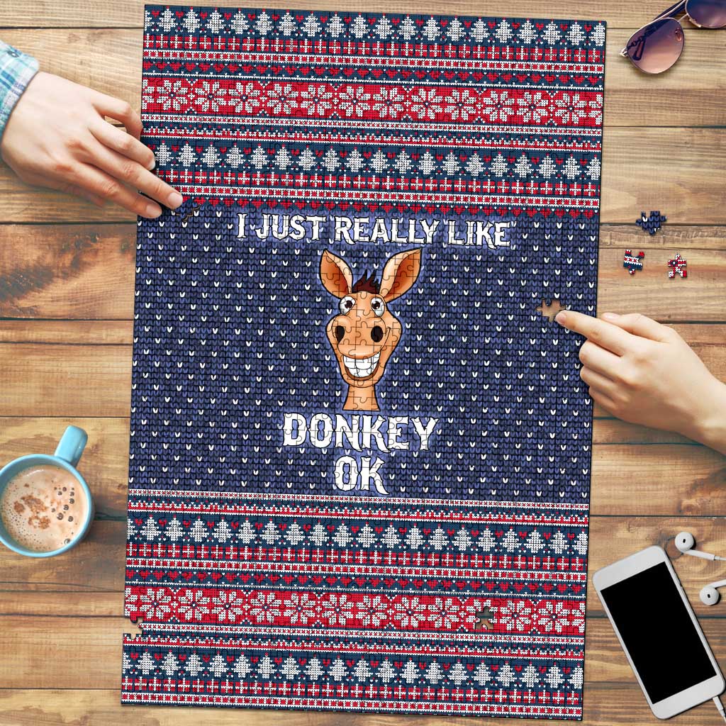 I Just Really Like Donkey Christmas Christmas Puzzle Xmas Holiday Patterns - Wonder Print Shop