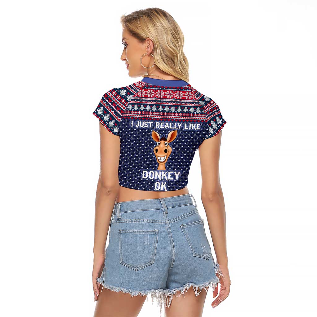 I Just Really Like Donkey Christmas Christmas Raglan Cropped T Shirt Xmas Holiday Patterns - Wonder Print Shop