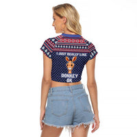 I Just Really Like Donkey Christmas Christmas Raglan Cropped T Shirt Xmas Holiday Patterns - Wonder Print Shop